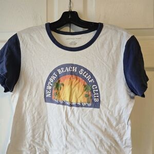 American Eagle Gray Tee with Navy Ribbed Collar